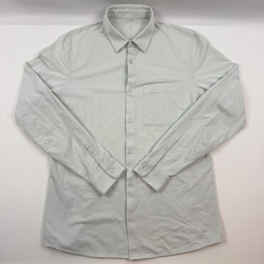 Lululemon Mens Long Sleeve Button Down Tech Shirt Light Gray Sage Pocket LLL
